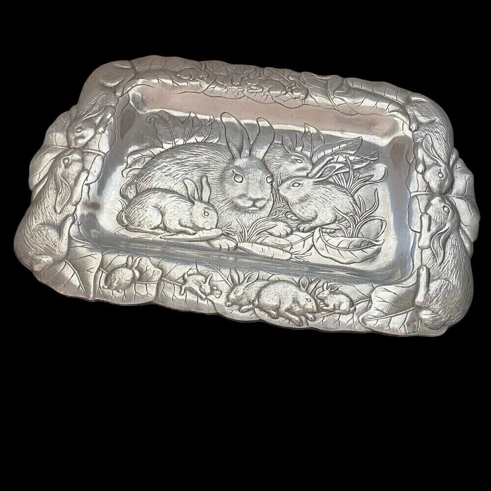 Vintage Arthur Court 1986 Bunny Aluminum Large Serving Tray 18-1/2